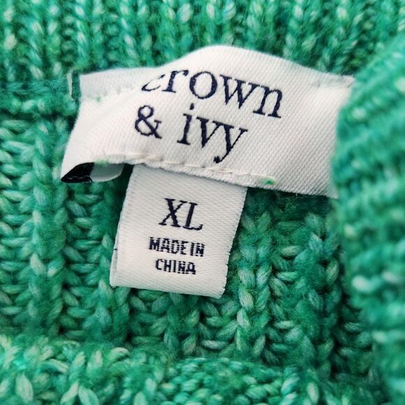 SALE Crown & Ivy Green Elegant Long Puff Sleeve Cable Knit Sweater Size XL - Picture 3 of 10